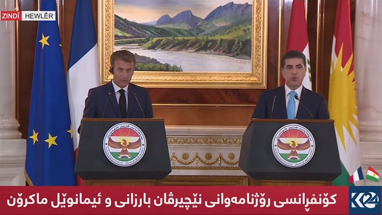نێچیرڤان بارزانی، سه‌رۆكی هه‌رێمی كوردستان و ئیمانوێل ماكرۆن، سه‌رۆكی فه‌ره‌نسا